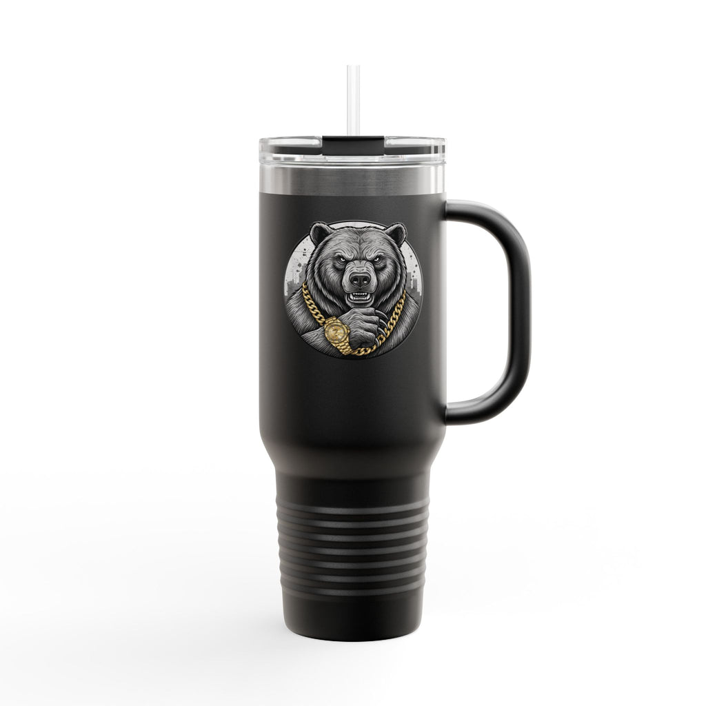 40oz Insulated Travel Mug — Gold Chain Grizzly Bear Design