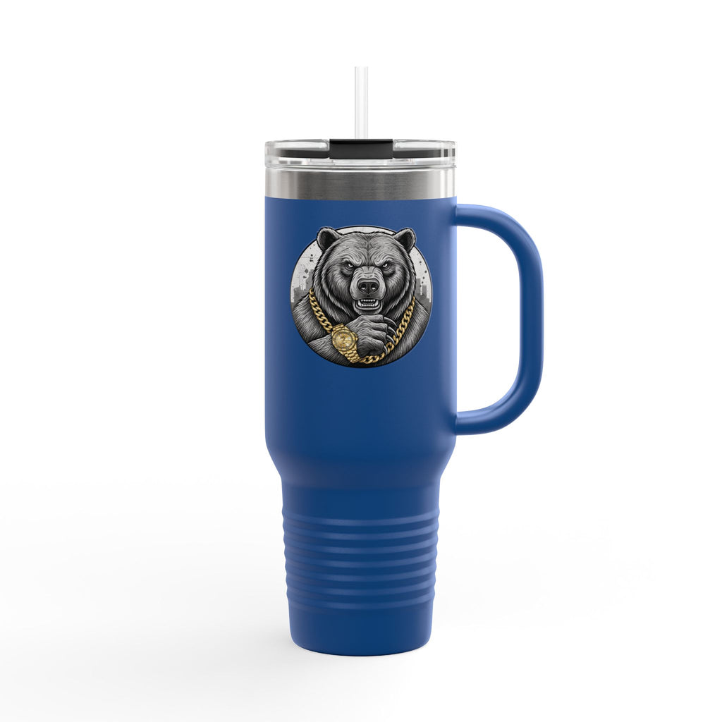 40oz Insulated Travel Mug — Gold Chain Grizzly Bear Design