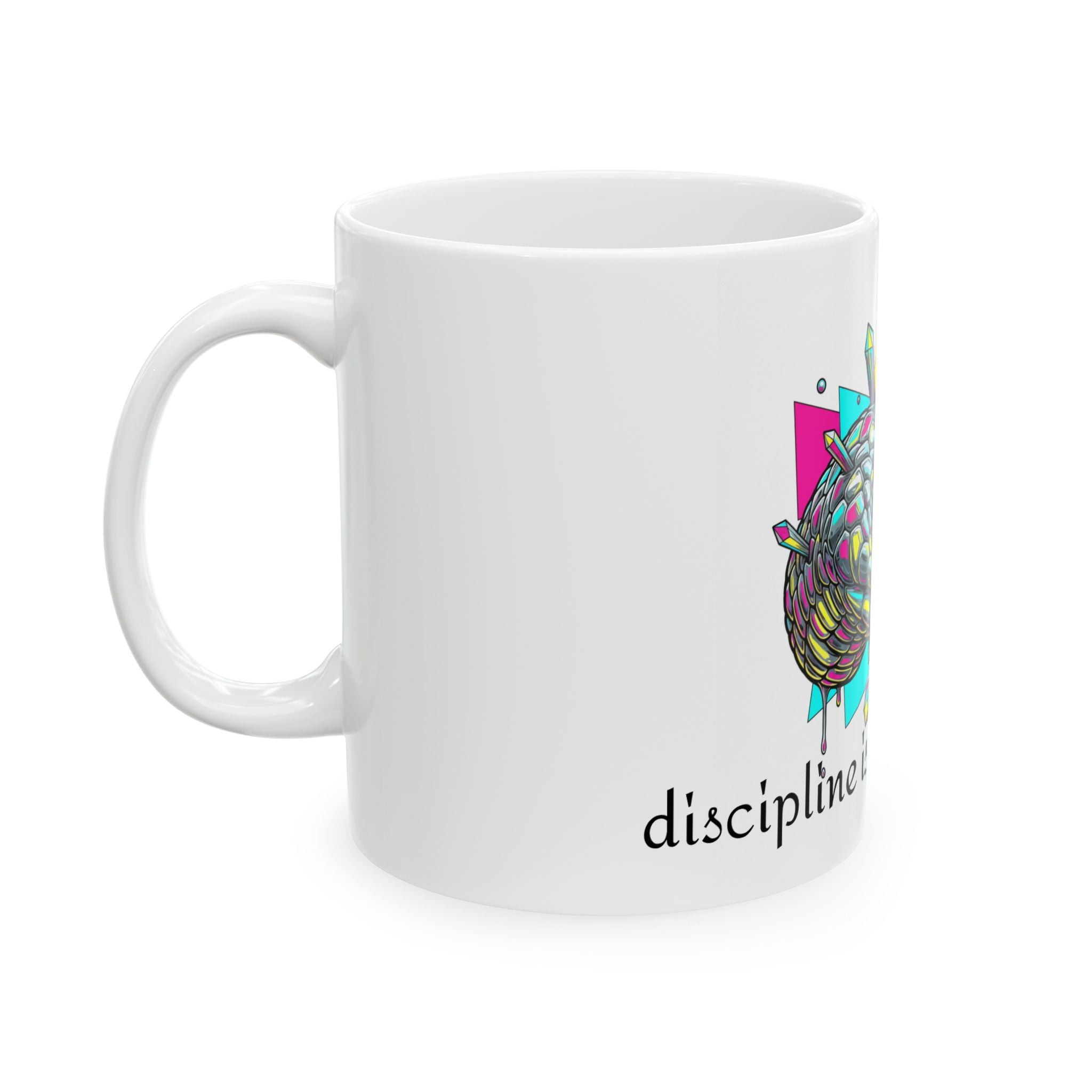 Snake Head Ceramic Mug — Colorful Geometric Art with “Discipline is Key to Success” Quote
