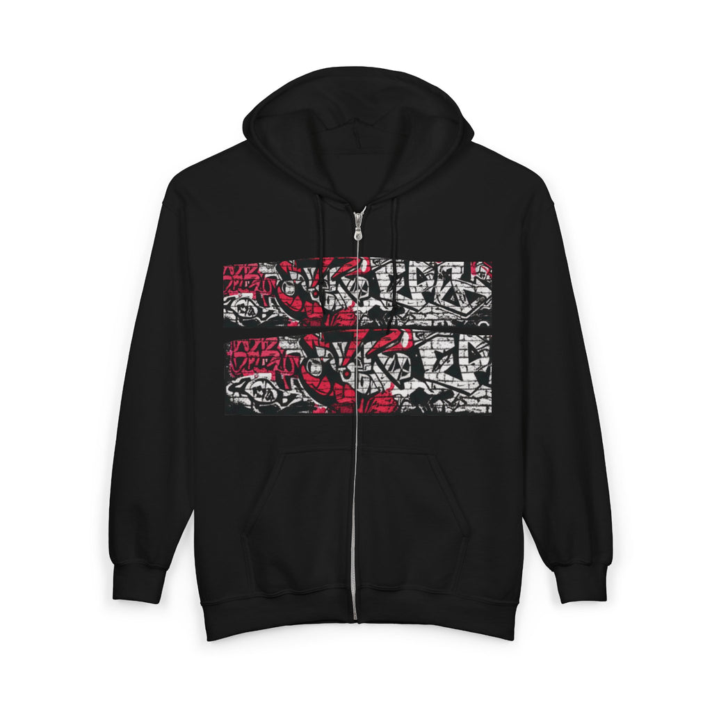 Graffiti Skull Full-Zip Hoodie — Urban Street Art Zip-Up Sweatshirt