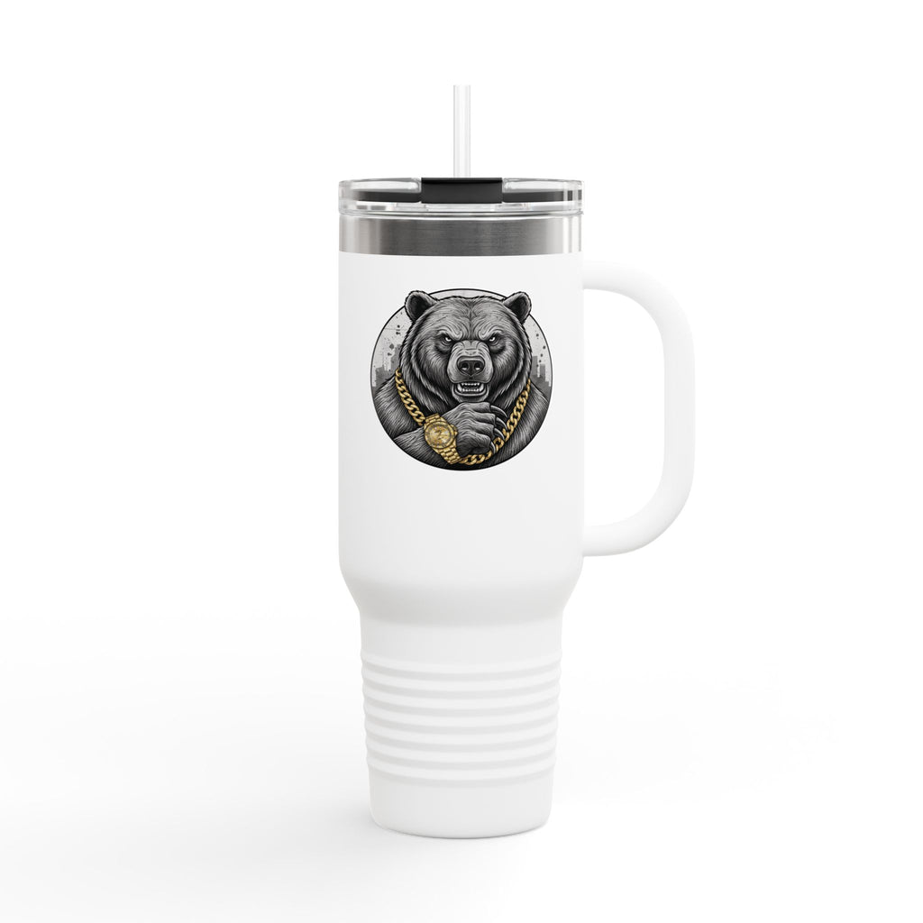 40oz Insulated Travel Mug — Gold Chain Grizzly Bear Design
