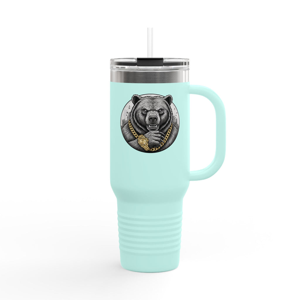 40oz Insulated Travel Mug — Gold Chain Grizzly Bear Design